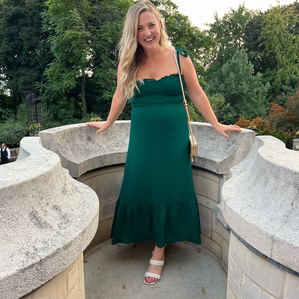 Emerald green Reformation tie midi dress